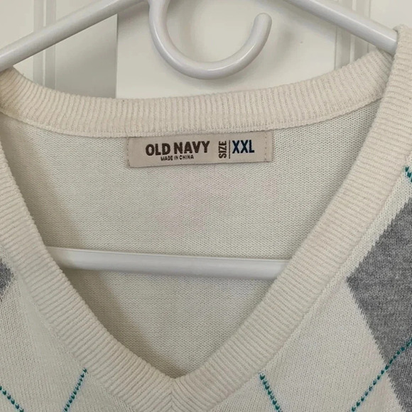 Old navy preppy sweater long sleeve cream argyle 100% cotton XXL men’s - Picture 2 of 3